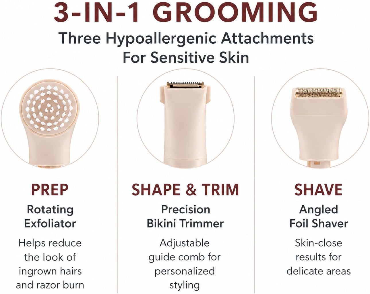 Remington Smooth & Silky Body & Bikini Kit. Cordless Bikini Trimmer and Shaver for Women. Waterproof for Grooming in the Shower. Beige - Image 2